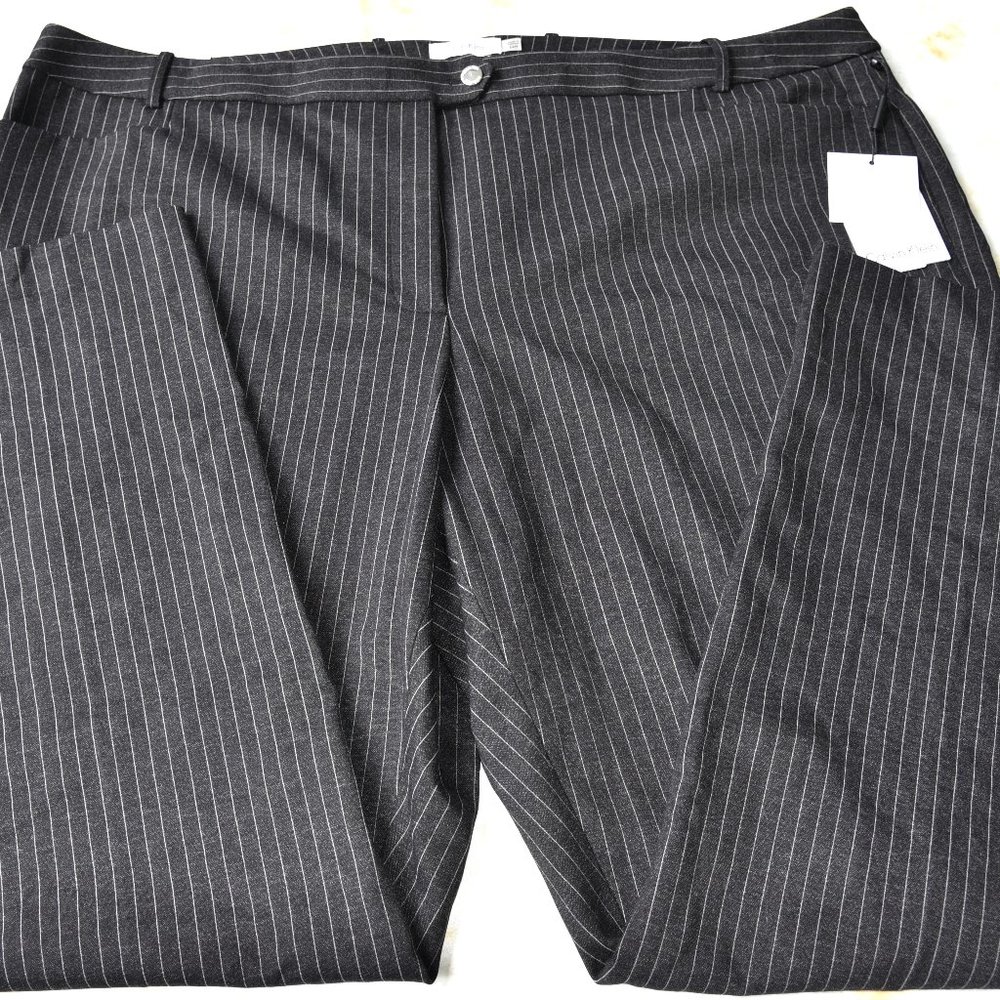 Calvin Klein Women's Pants Pinstriped Med Gray 24W